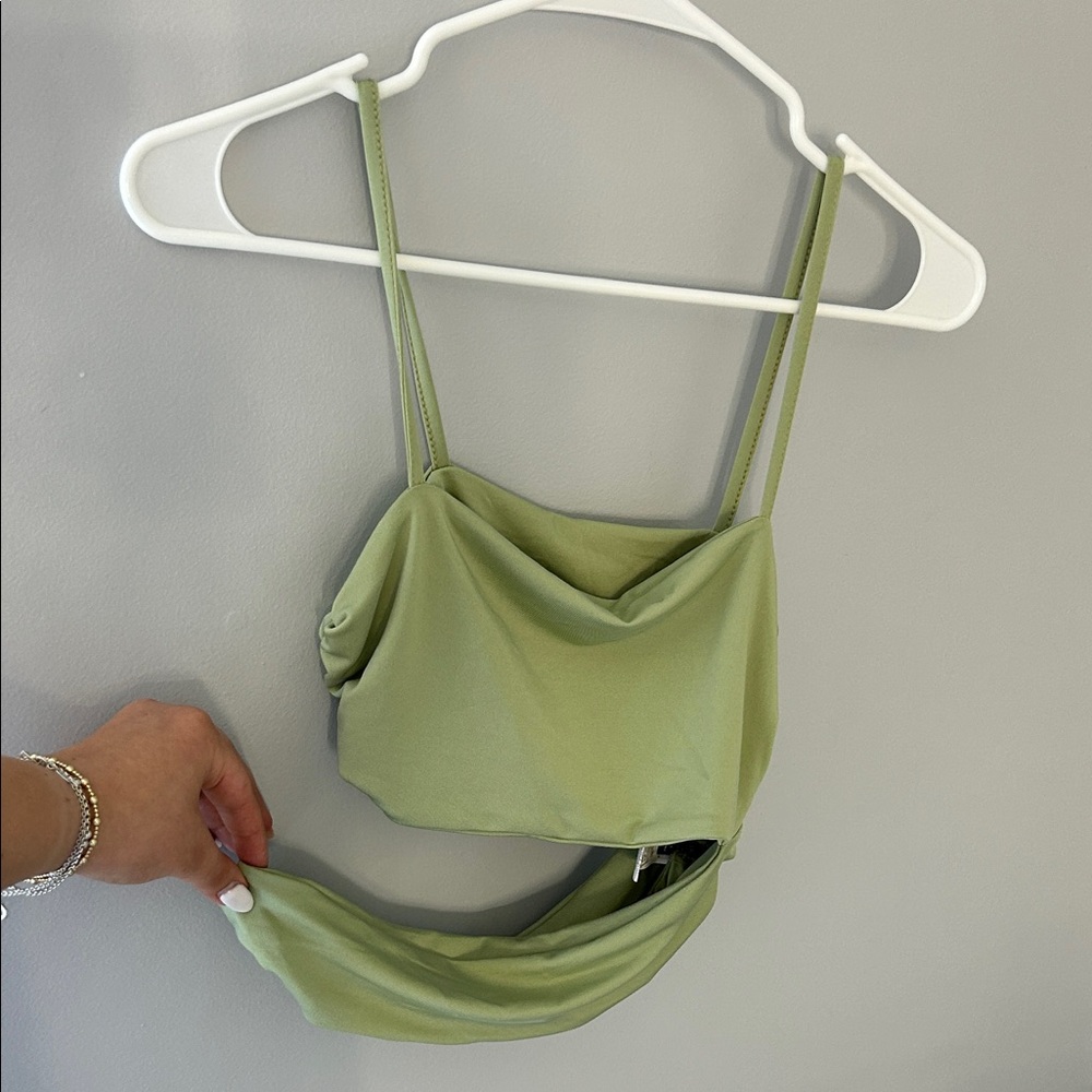 Sage Green Draped Cutout Crop Top